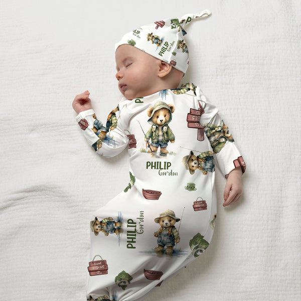 Bear Fishing Personalized Newborn Sleep Gown