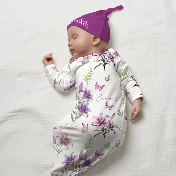 Purple Lilys Personalized Newborn Sleep Gown