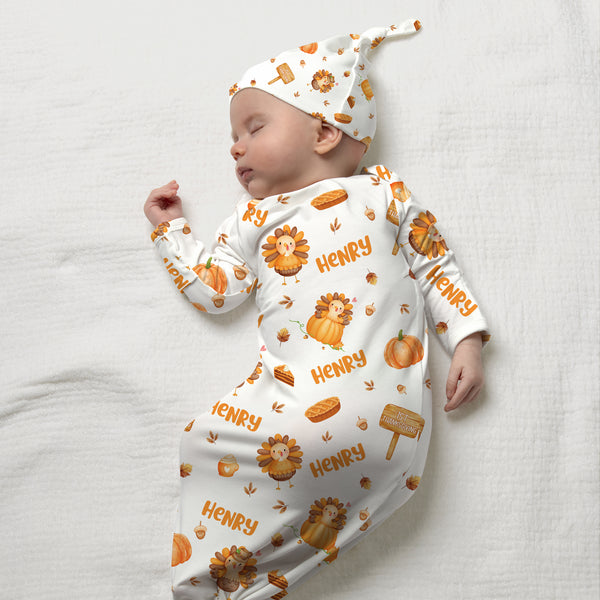 Babe's 1st Thanks Giving Personalized Newborn Sleep Gown