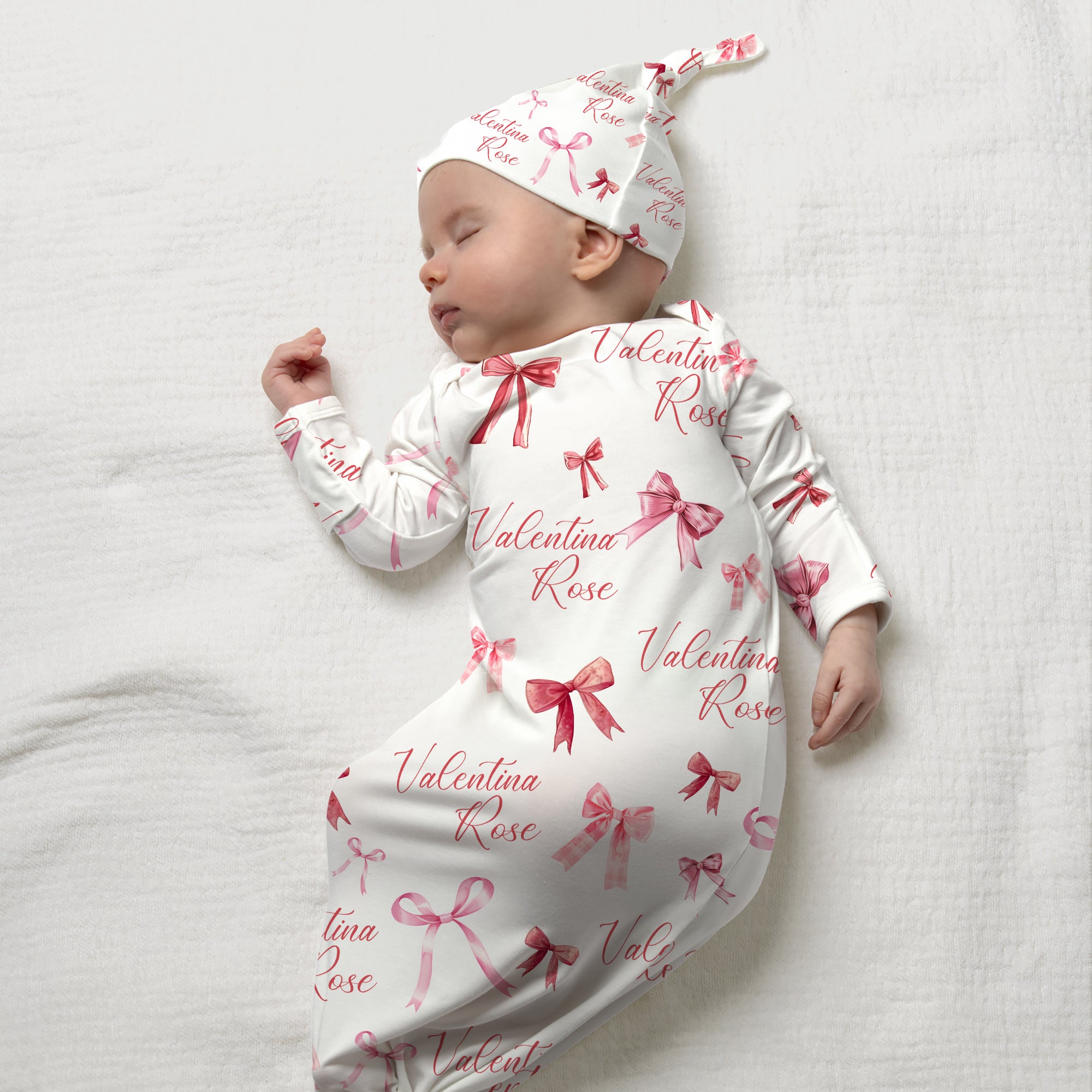 White Coquette Bow Personalized Newborn Sleep Gown