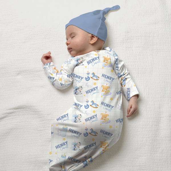 Blue Milk Drunk Personalized Newborn Sleep Gown
