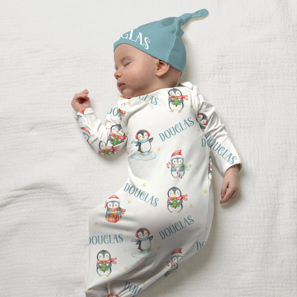 Snow Penguin Personalized Newborn Sleep Gown