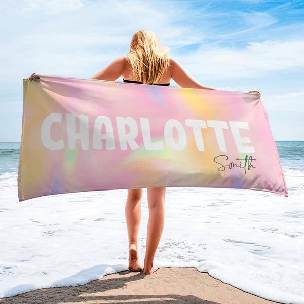 Personalized Ombre Beach Towel With Name, Custom Beach Towel For Kids