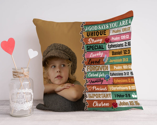 God Says You Are Bible Verses Pillow - Personalized Pillow with Photo