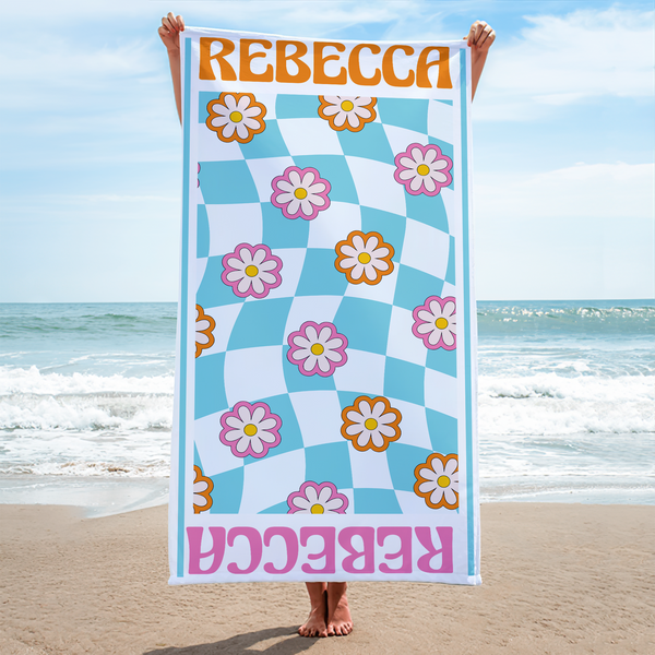 Retro Multi Style Personalized Beach Towel Name Bath Towel, Custom Pool Towel With Name