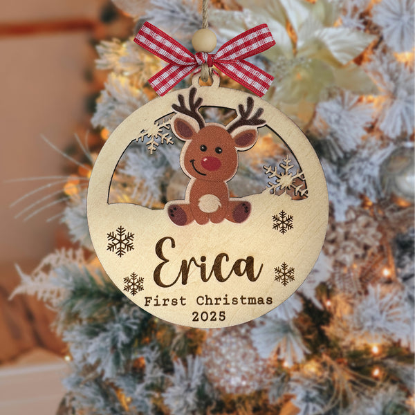 Baby Reindeer Personalized Wood Ornament