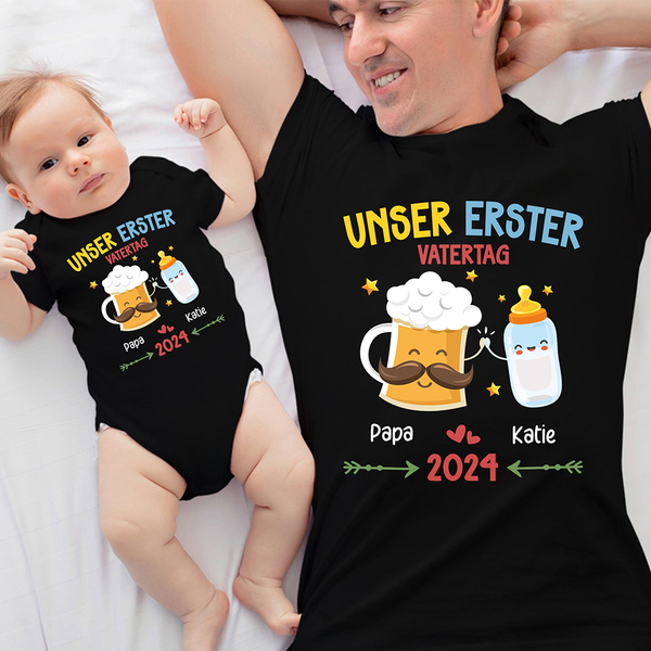 Father's Day Unser Erster Vatertag Shirt - Personalized Matching Family Shirts