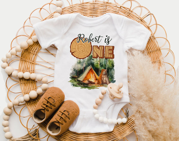 Personalized First Birthday Bodysuit - One Happy Camper Onesie