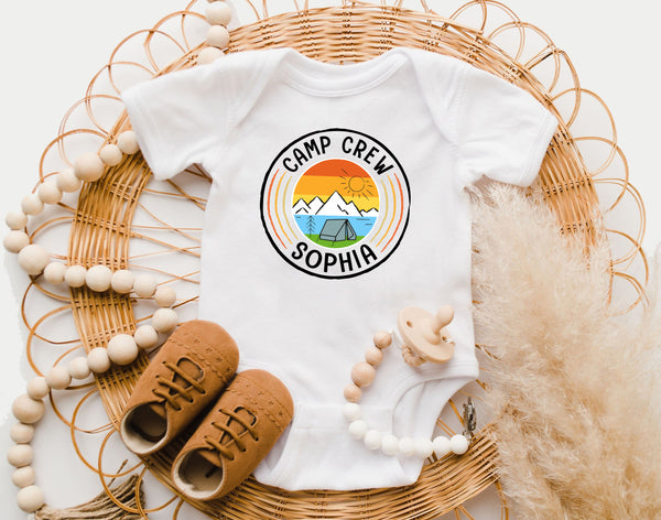 Personalized Camp Crew Baby Bodysuit, Camping Crew Retro Onesie