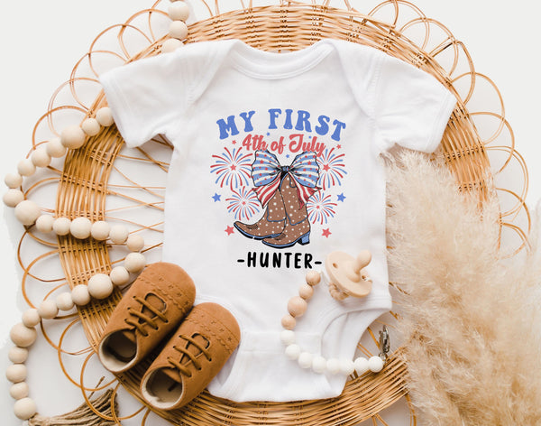 Personalized First 4th Of July Onesie - Coquette American Girl