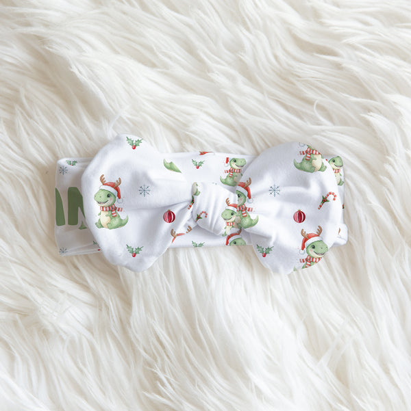 Dinosaur's Christmas Personalized Bow Headband