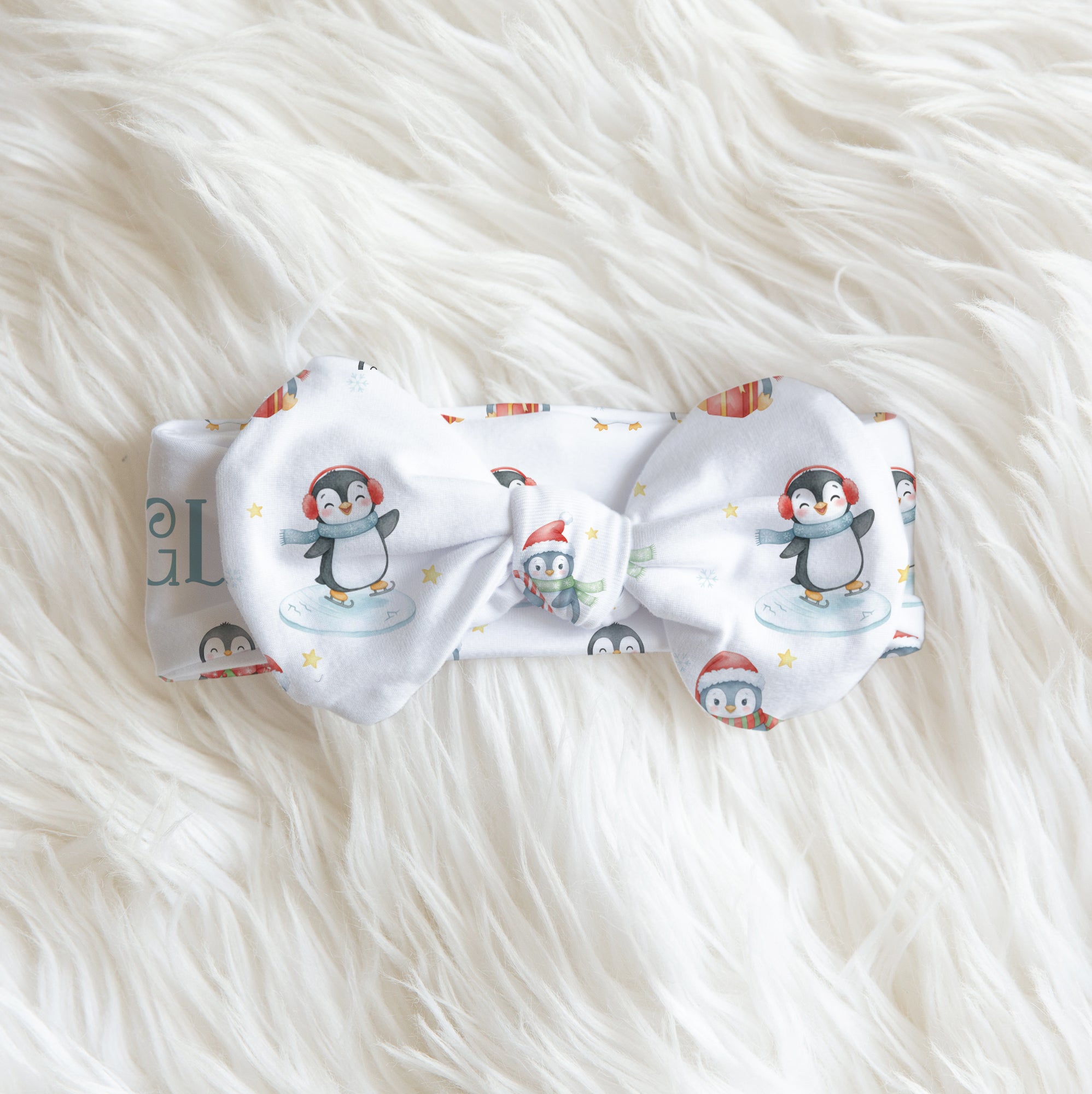 Snow Penguin Personalized Bow Headband