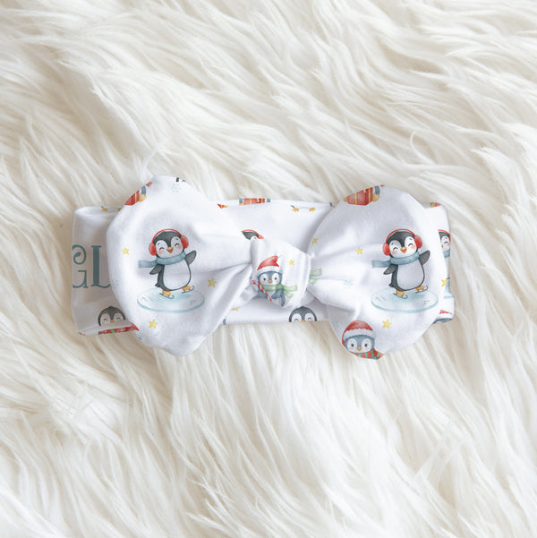 Snow Penguin Personalized Bow Headband