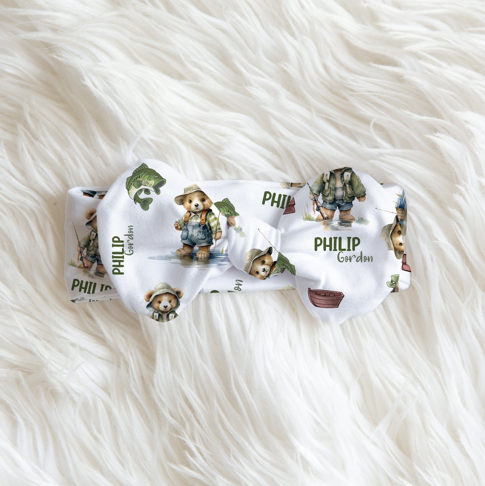 Bear Fishing Personalized Bow Headbands