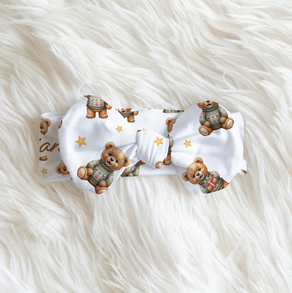 Cozy Bear Personalized Bow Headband
