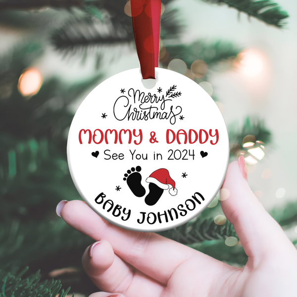 Merry Christmas Mommy and Daddy See You in 2024 Christmas Tree Ornament