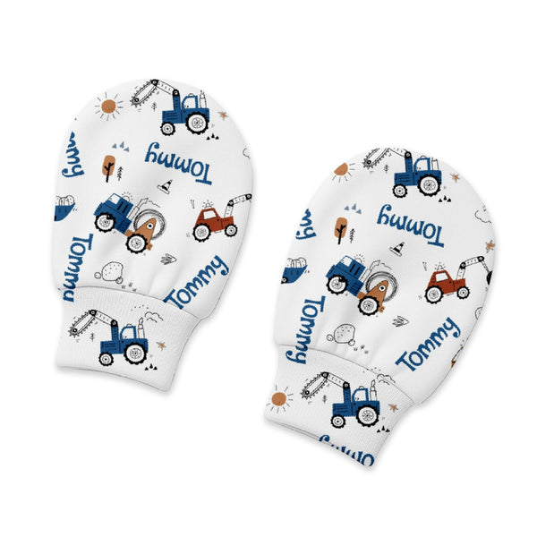 Construction Vehicle Personalized Baby Mittens