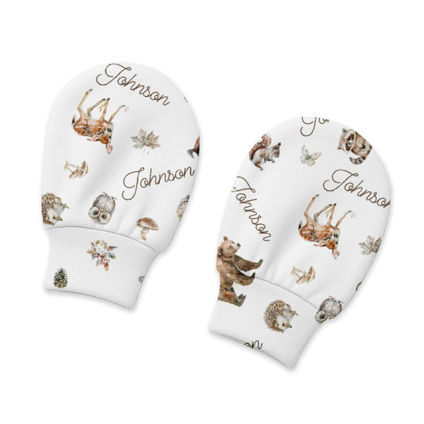Woodland Animals Personalized Baby Mittens