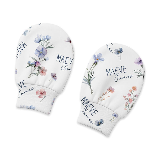 Pretty WildFlower Personalized Baby Mittens