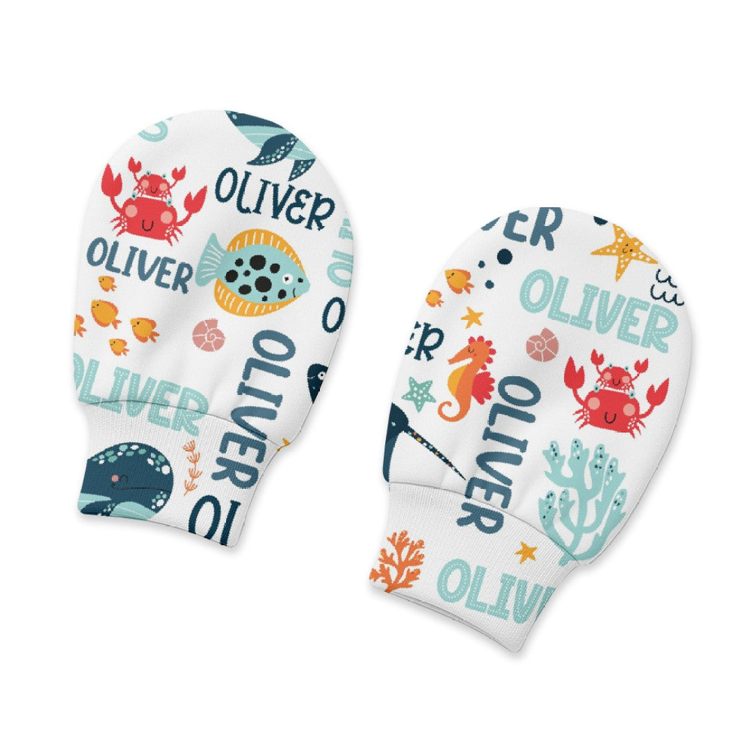 Ocean Animals Personalized Baby Mittens