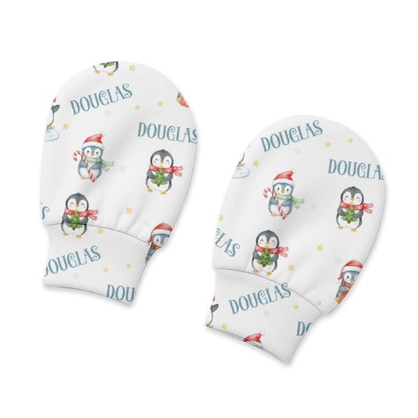 Snow Penguin Personalized Baby Mittens