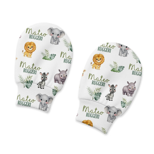 Safari Animal Personalized Baby Mittens