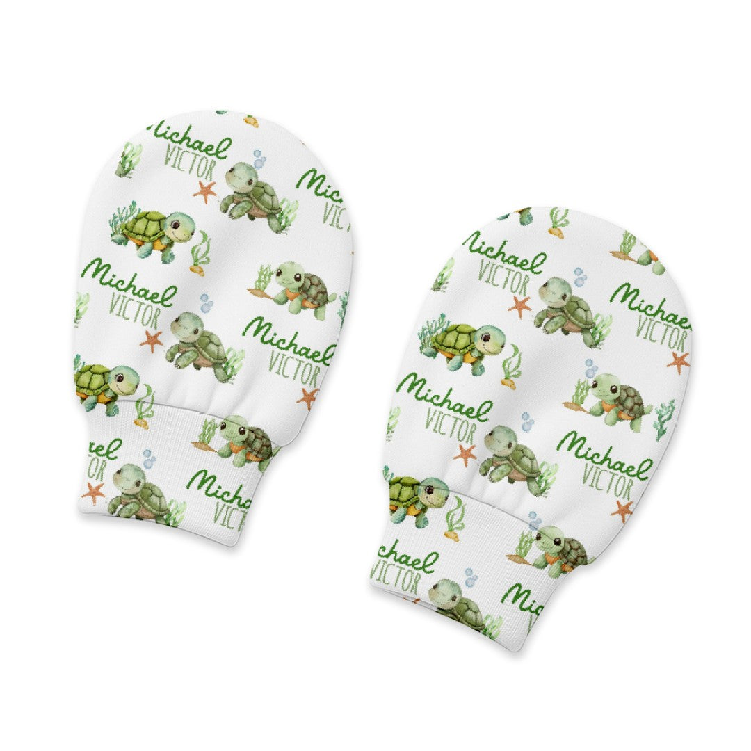 Sea Turtle Personalized Baby Mittens