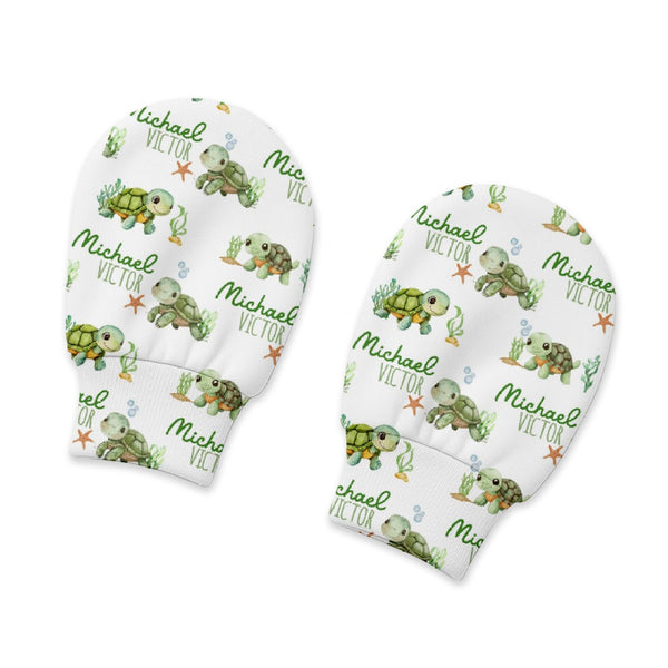 Sea Turtle Personalized Baby Mittens
