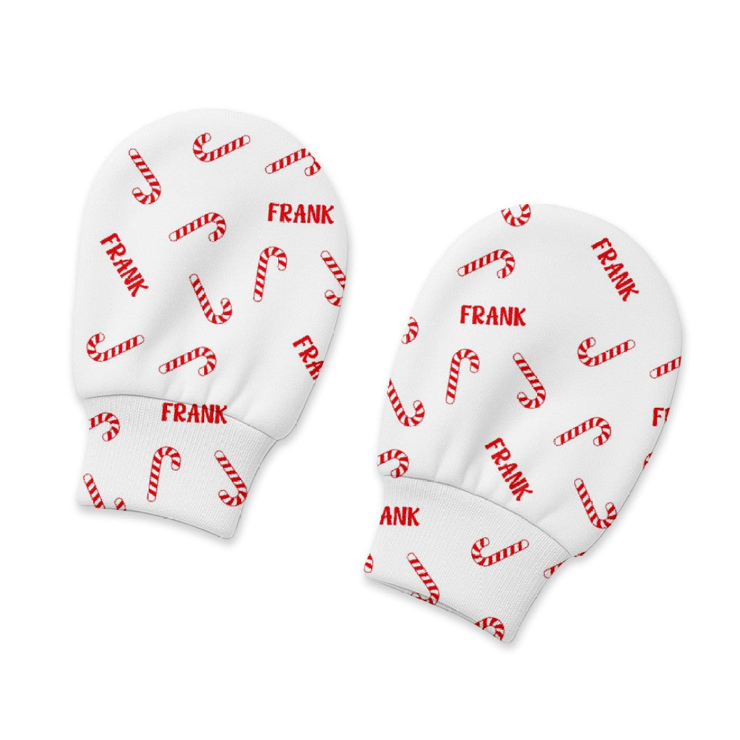 Candy Cane Personalized Baby Mittens