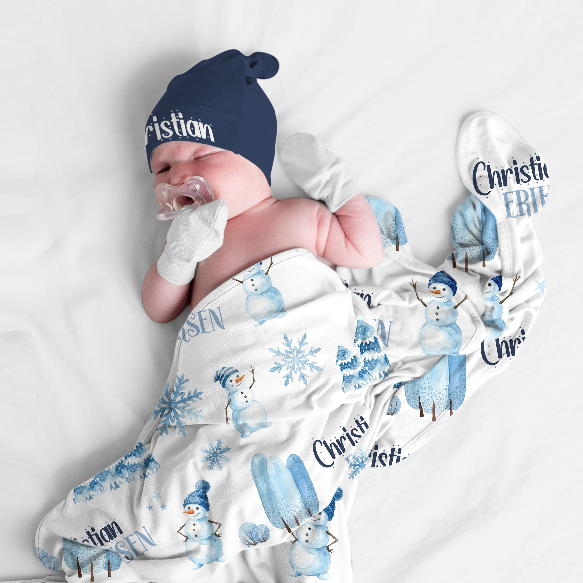 Snowman Personalized Swaddle Blanket