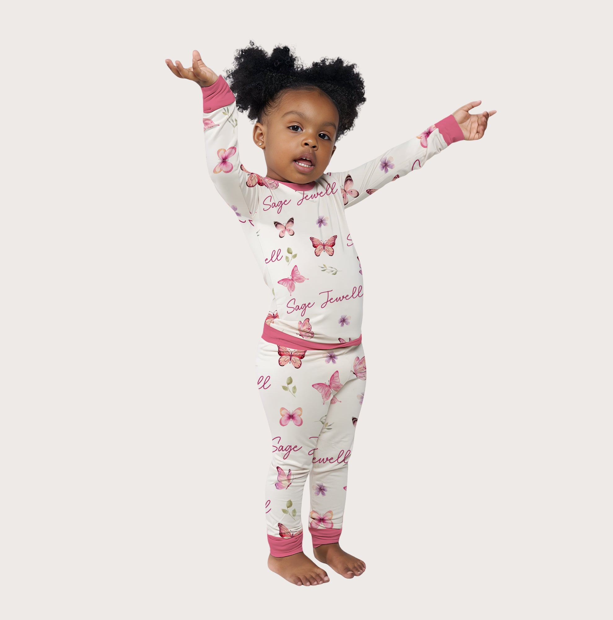 Pink Butterfly Personalized Pajama Set