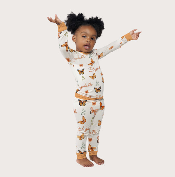Orange Butterfly Personalized Pajama Set