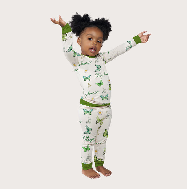 Green Butterfly Personalized Pajama Set