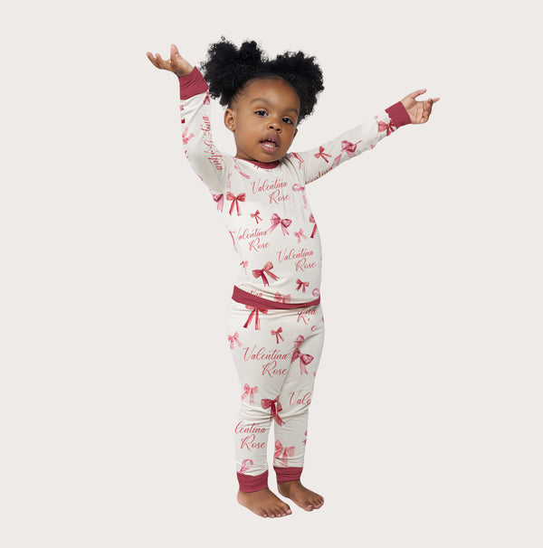 White Coquette Bow Personalized Pajama Set