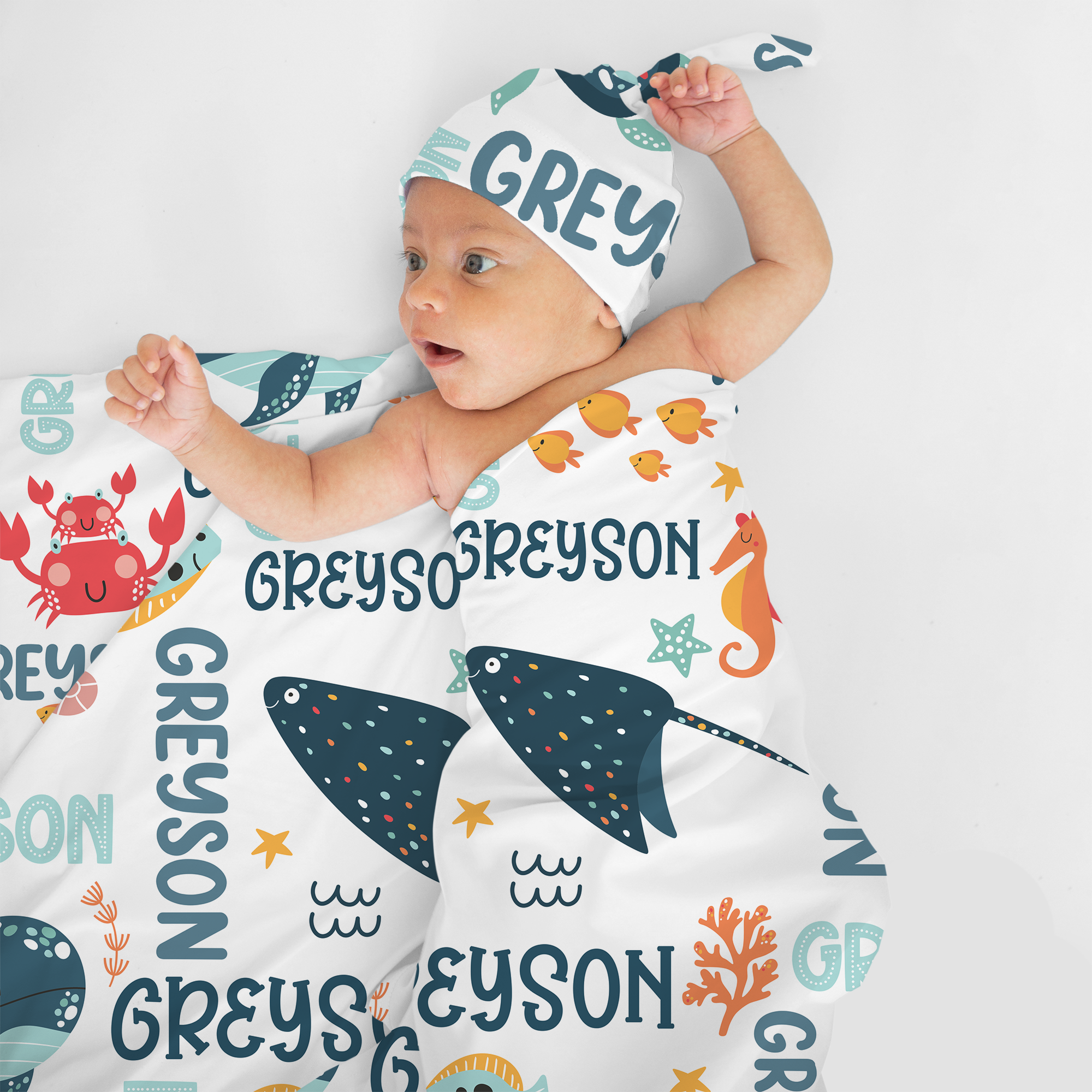 Ocean Animals Personalized Swaddle Blanket