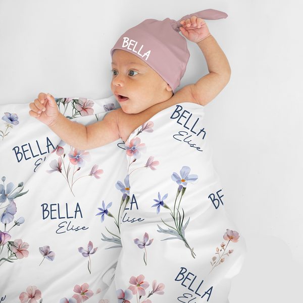 Personalized Pretty Wildflower Floral Swaddle Blanket