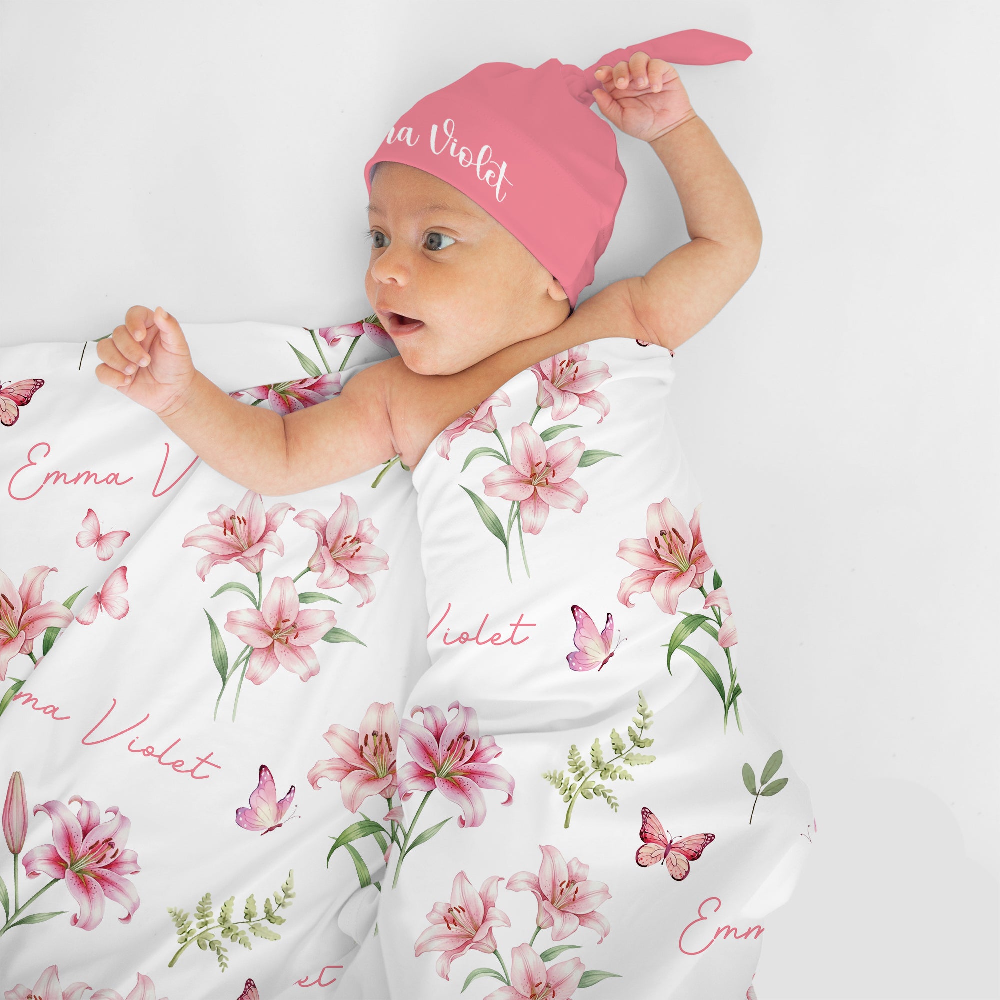 Pink Lilys Personalized Swaddle Blanket