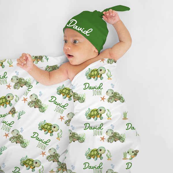 Personalized Sea Turtle Swaddle Blanket