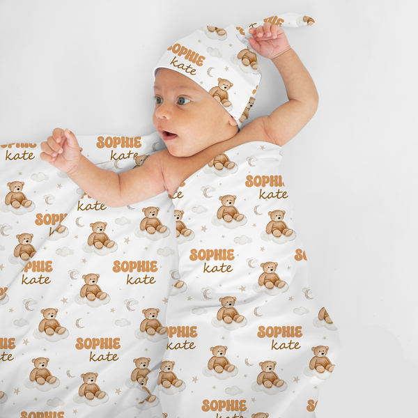 Teddy Bear Personalized Swaddle Blanket