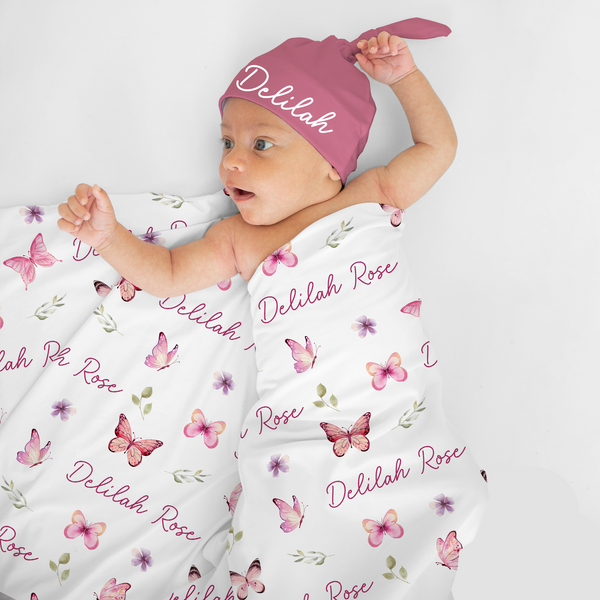 Personalized Pink Butterfly Swaddle Blanket