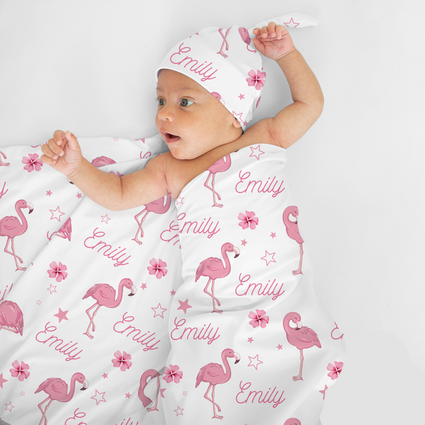 Personalized Flamingo Swaddle Blanket