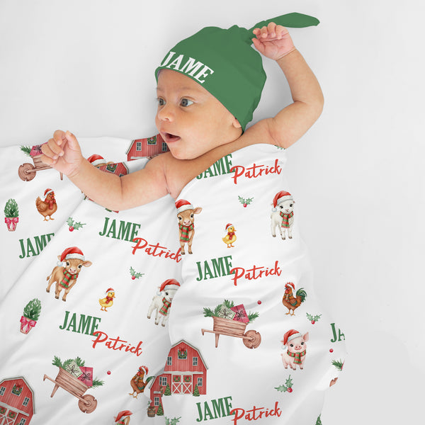 Xmas Farm Personalized Swaddle Blanket