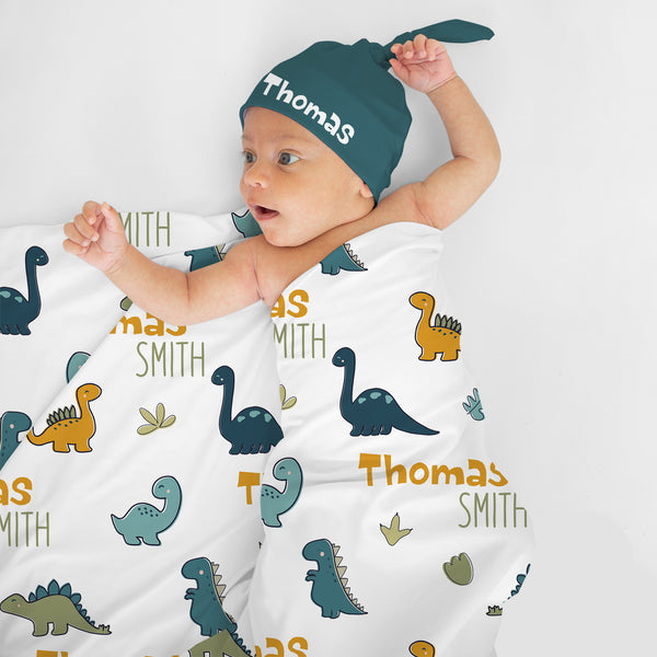 Personalized Boy Dinosaur Swaddle Blanket