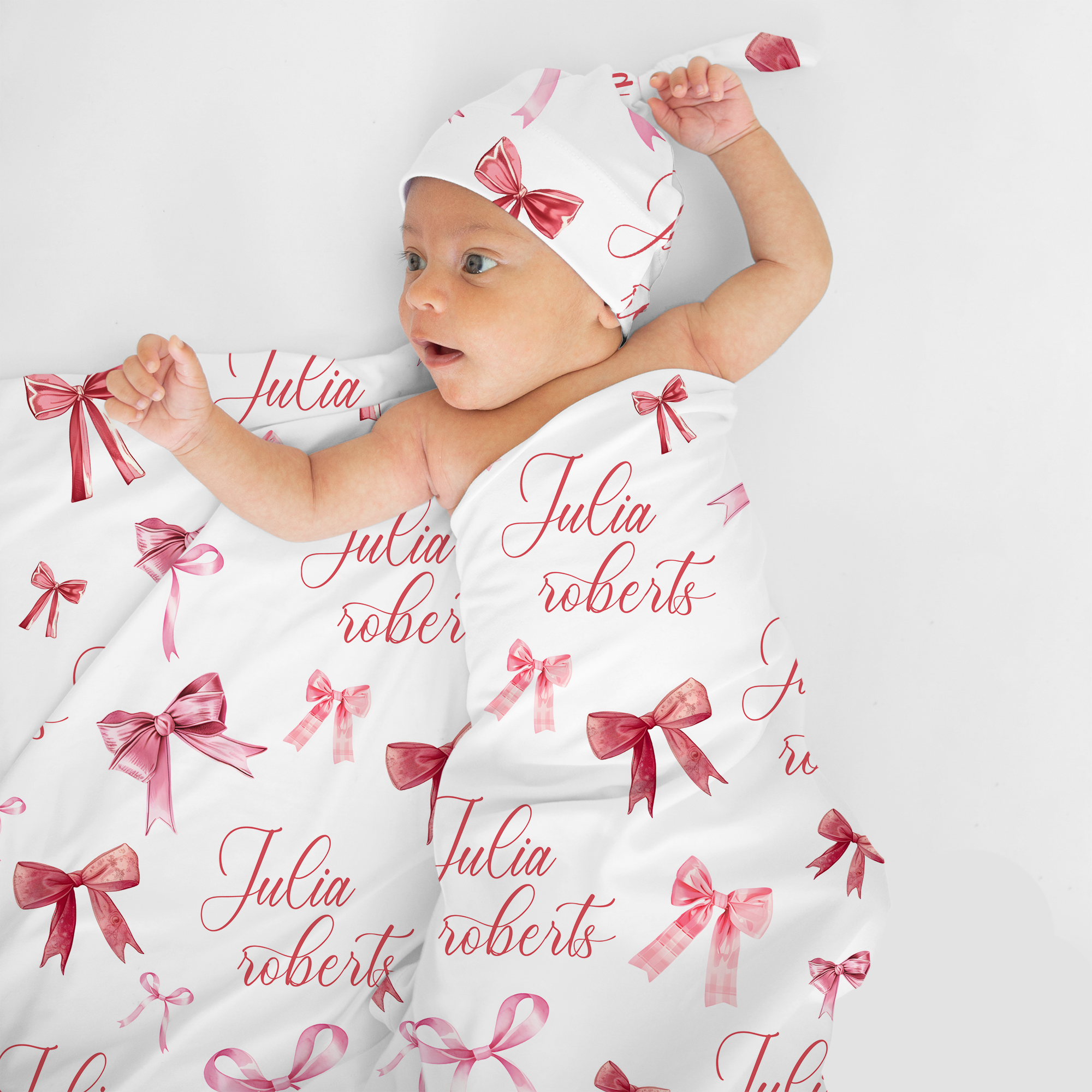 White Coquette Bow Personalized Swaddle Blanket