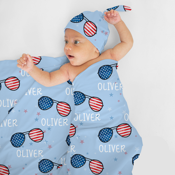 Patriotic Stars Stripes Personalized Swaddle Blanket