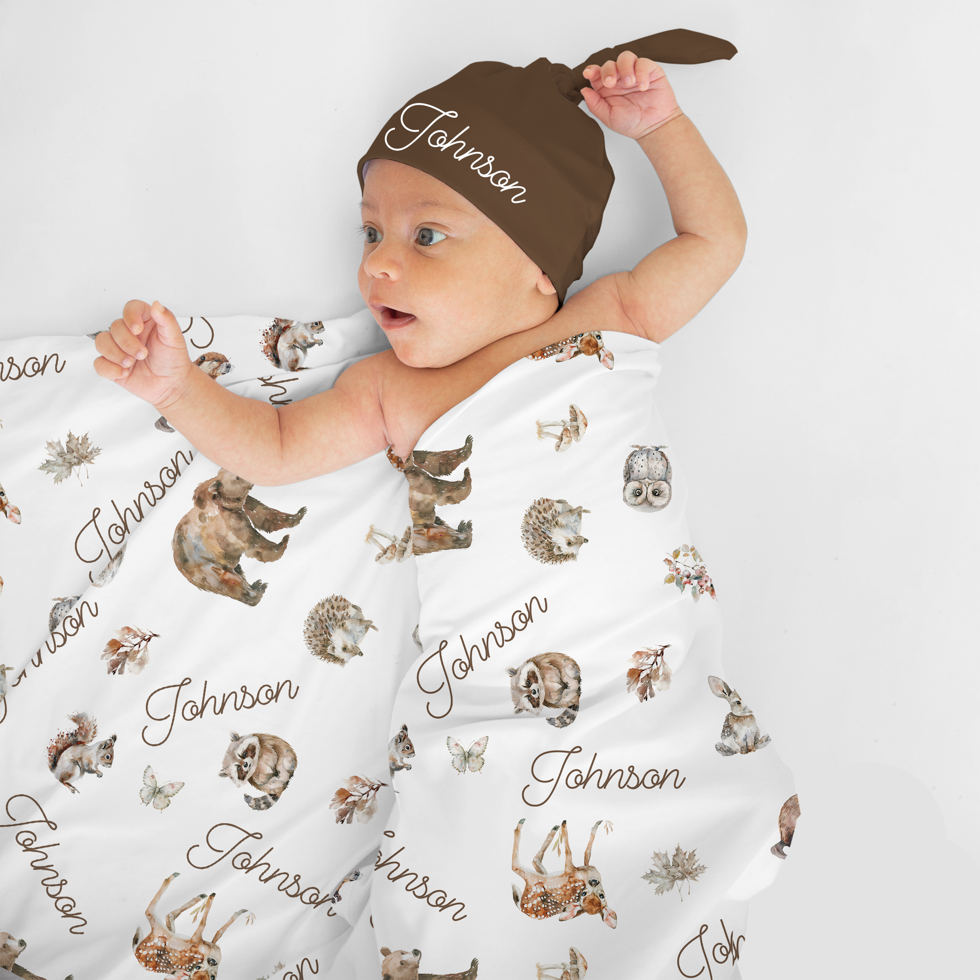 Personalized Woodland Animals Swaddle Blanket