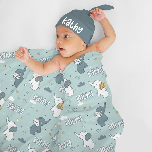 Elephant Personalized Swaddle Blanket