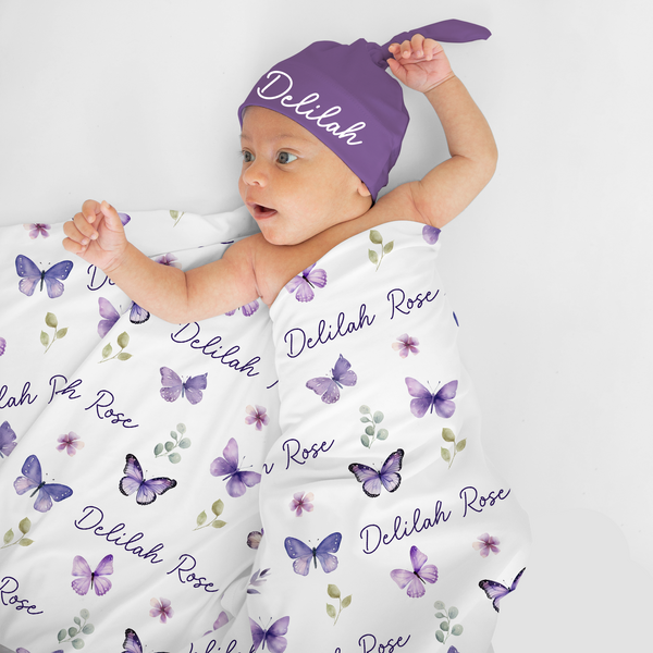 Personalized Purple Butterfly Swaddle Blanket