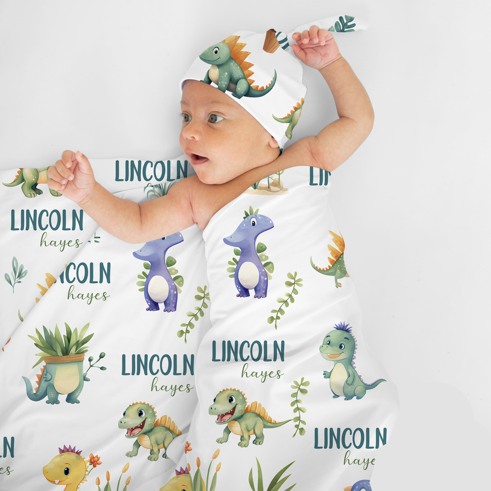 Dinosaur Boy Personalized Swaddle Blanket