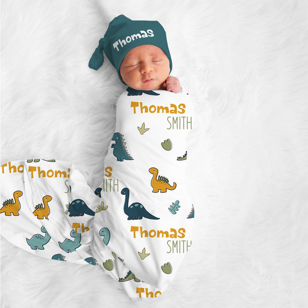 Personalized Boy Dinosaur Swaddle Blanket